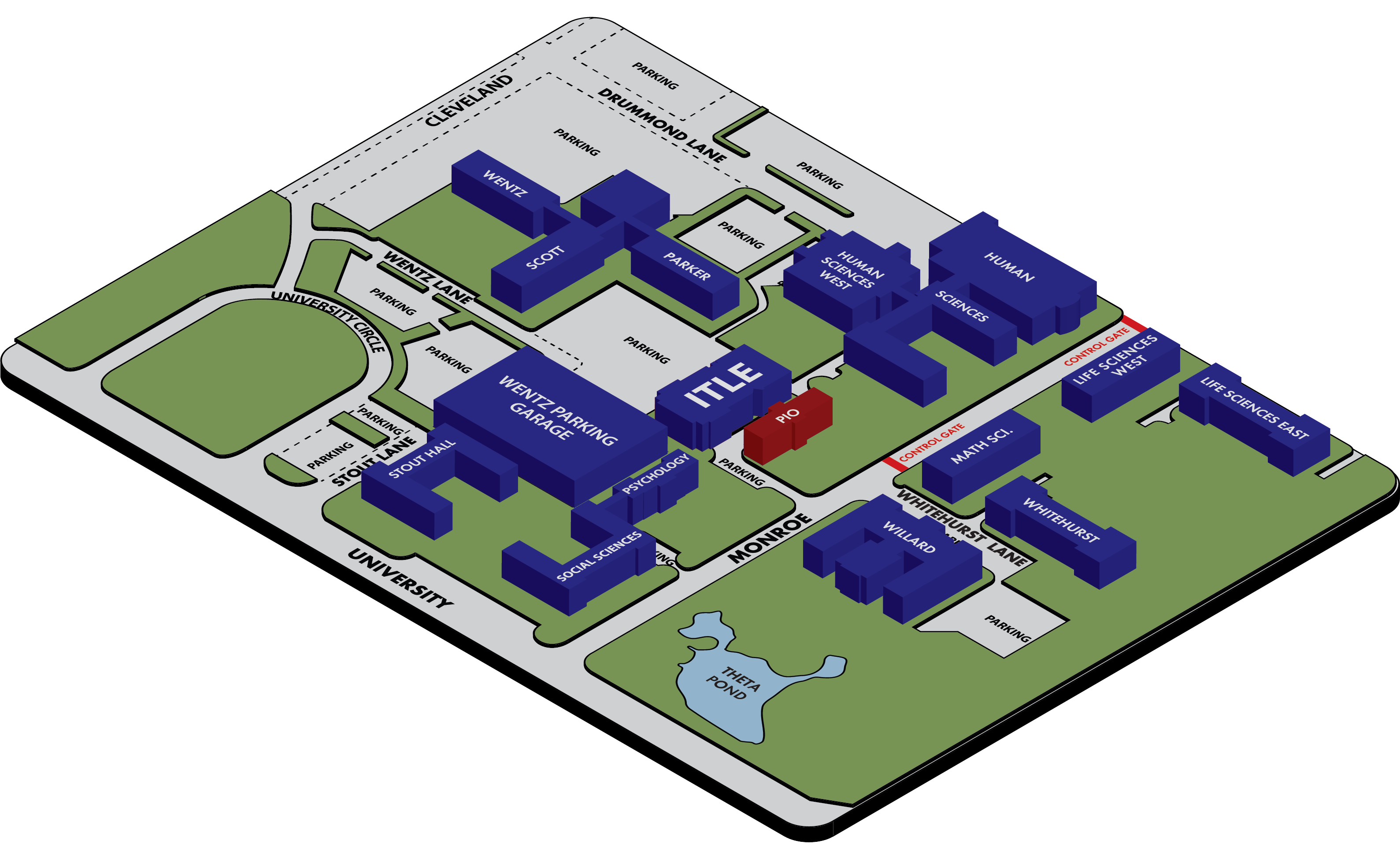 campus map around pio building